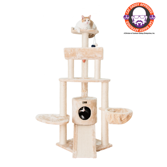 Real Wood Spacious Thick Fur Cat Tower W Lounge