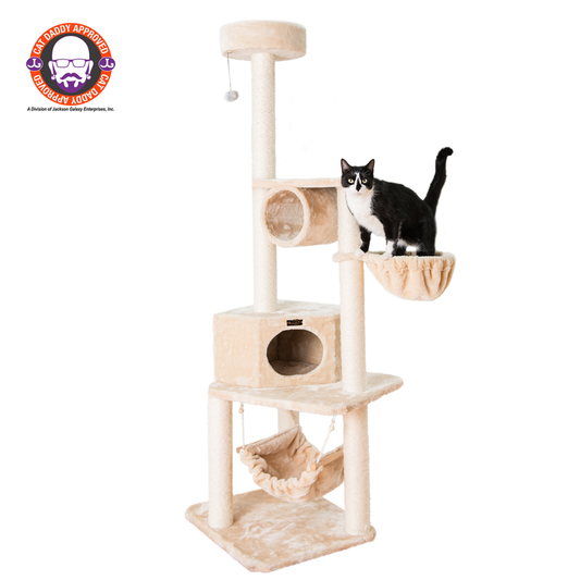 Real Wood 72" H Pet Cat Tower W Lounge Basket, Perch, A7204