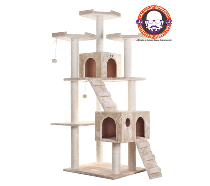 Real Wood 74" Multi-Level Cat Tree Large Cat Play Furniture