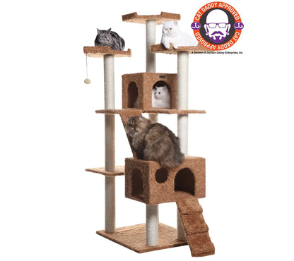 Real Wood 74" Multi-Level Cat Tree Large Cat Play Furniture