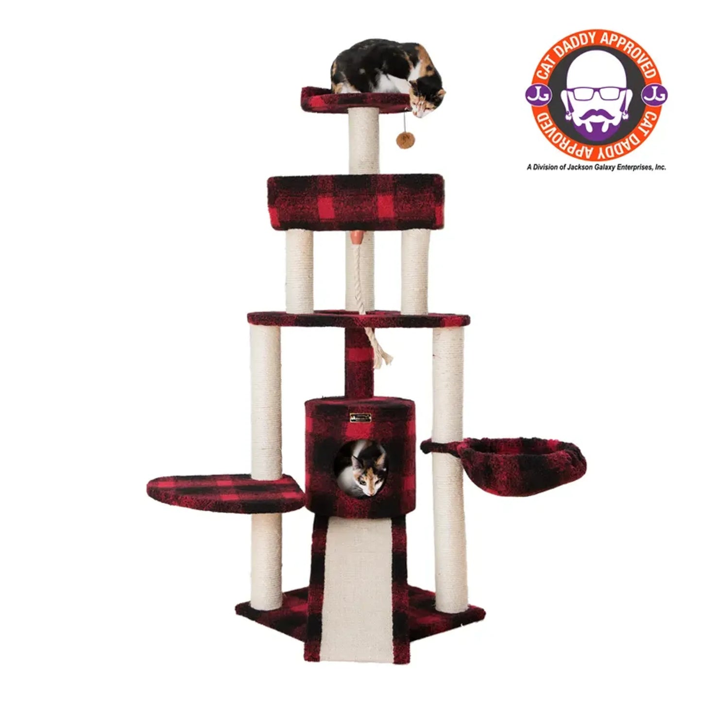 Real Wood Spacious Thick Fur Cat Tower W Lounge