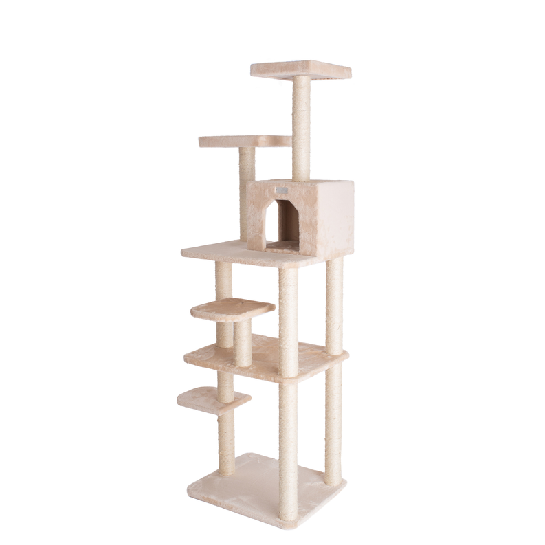 GleePet Real Wood 74-Inch Cat Tree With Seven Levels, Beige