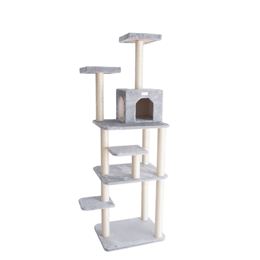 GleePet 74-Inch Real Wood Cat Tree W Seven Levels Gray