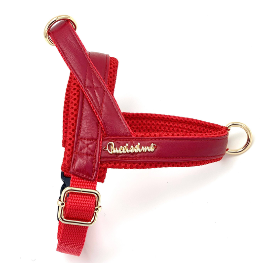 One-Click "Cherry Red Leather" Dog Harness