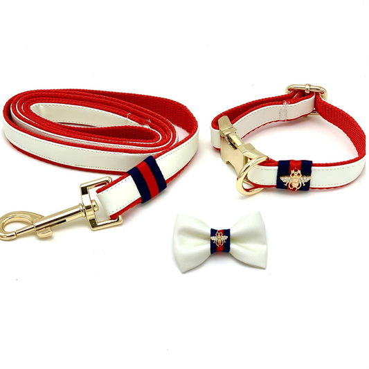One-Click La Parisienne Collar, Leash & Bow Tie Dog Set