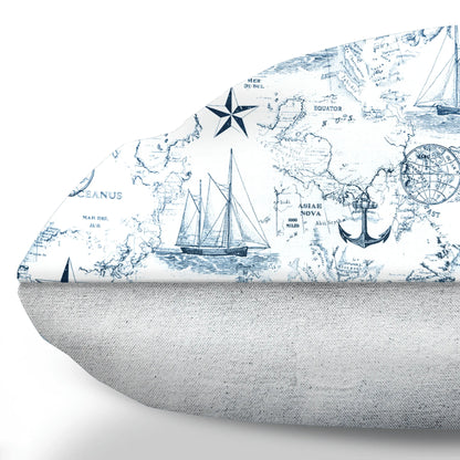 Carta Marina Light Vintage Nautical Toile Dog Cushion