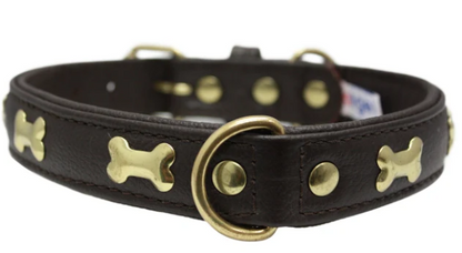 Rotterdam Bones Dog Collar by Angel 14" X 3/4" , Chocolate Brown